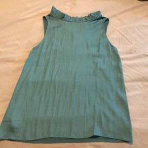 Loft green ruffle neck shell